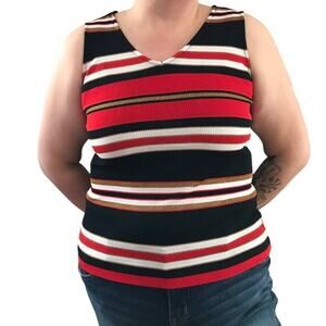 Avon Fashions Large Sleeveless Tank, White Black Red Gold Tank Top, 70s Tank Top